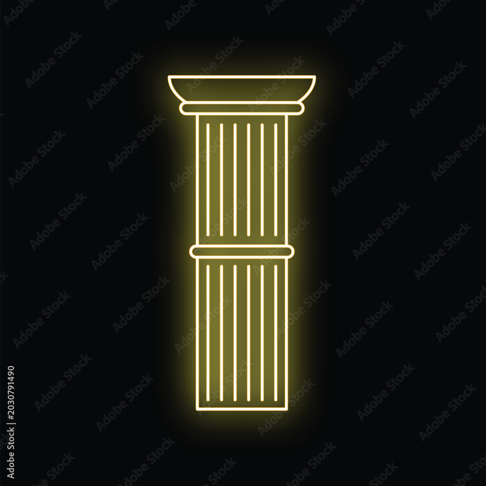 Fototapeta premium Neon glowing column icon on a black background symbolizing classical architecture and history