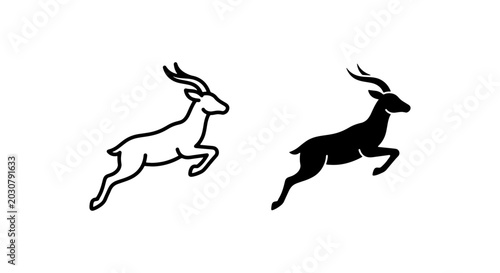 Photography Elegant Antelope Vector Icons, Silhouette and Outline, Wildlife Art