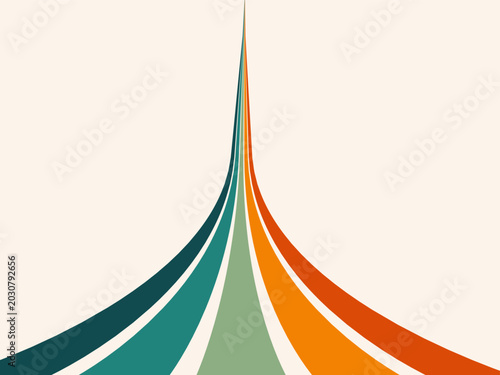 Bild auf Leinwand Retro 70s Style Wavy Line Background with Groovy Rainbow Stripes and Stars