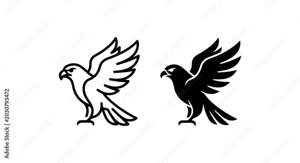 Fototapeta premium Hawk Icon Set, Bird Silhouette, Raptor Logo Graphics