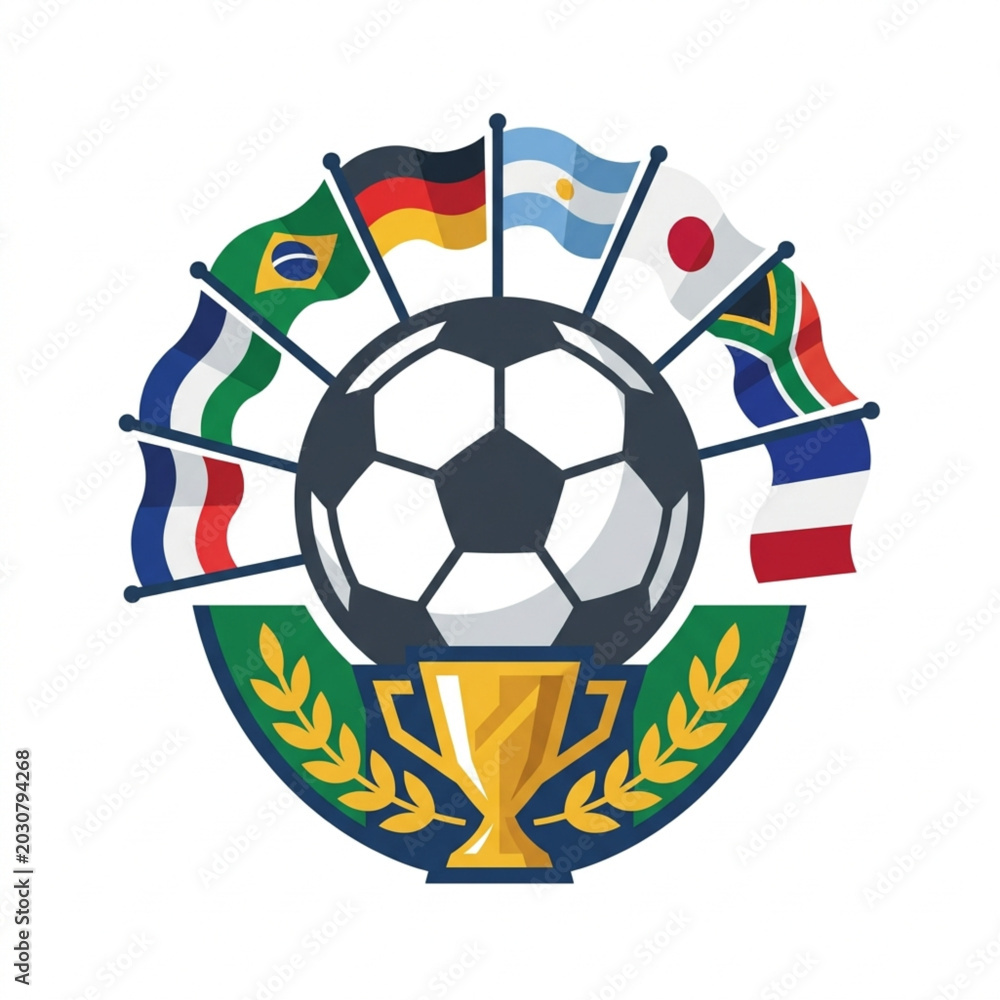 Obraz premium Soccer Championship Trophy with National Flags and Laurel Wreath.