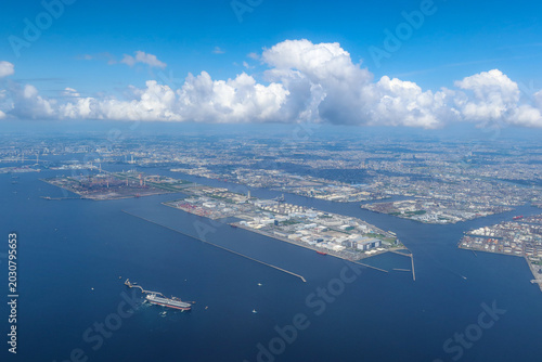 Aerial View of Kawasaki and Tokyo Bay from Airplane Window, Tokyo, Japan, May 11, 2026