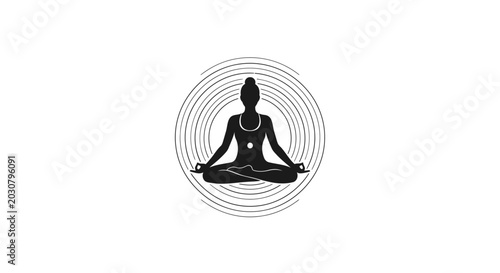 Fotografi A silhouette of a person sitting in a meditative pose with circular lines