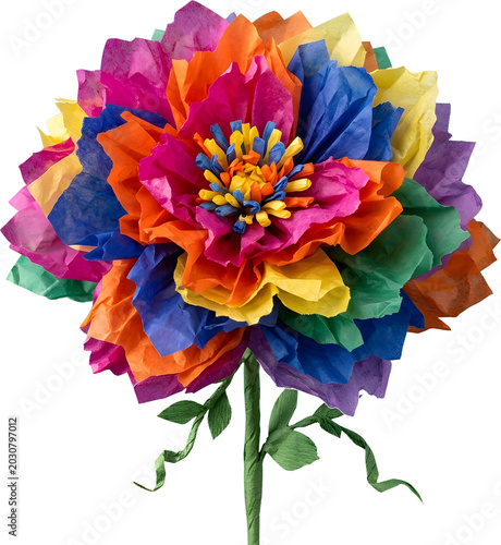 colorful flower made of tissue papers with transparent background	