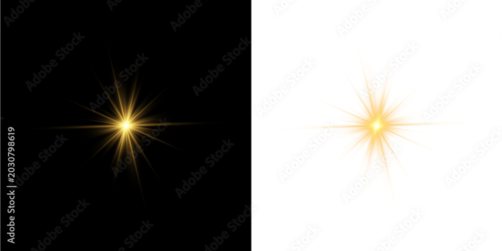 Obraz premium Golden shining explosion with sharp rays and soft radiant aura for various overlays, PNG vector graphics.