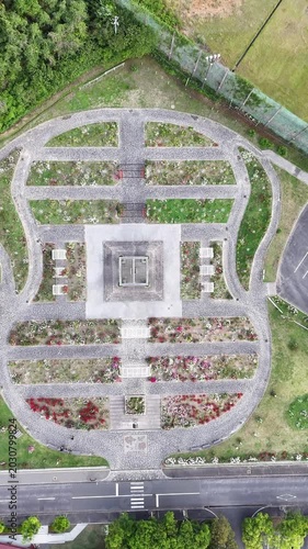 Aerial Top View of Colorful Rose Garden in Waki Yamaguchi Japan, Vertical Floral Pattern Landscape 05