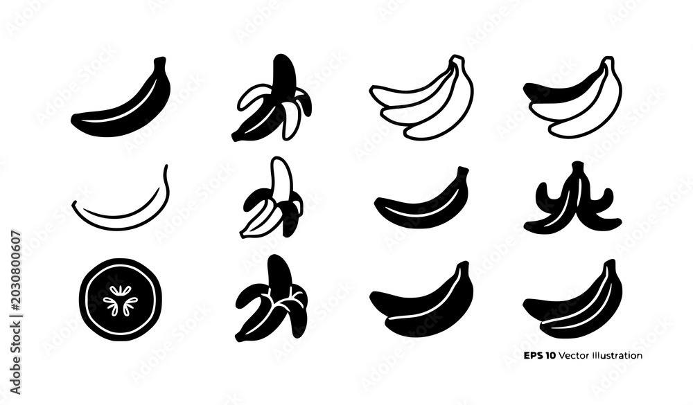 Naklejka premium Modern banana icon collection black and white vector design