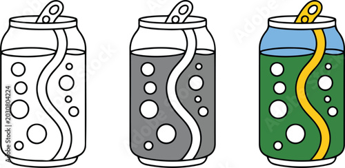 Foto Soft drink can vector illustration showing carbonated beverage bubbles and soda