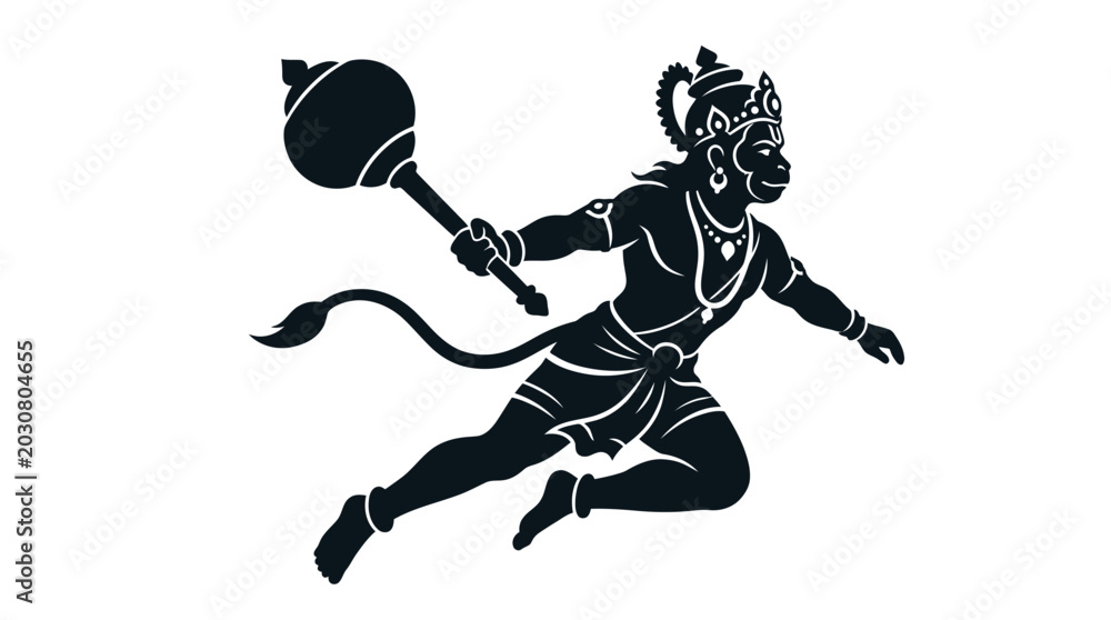 Fototapeta premium Silhouette of Lord Hanuman holding a Gada weapon.