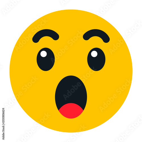 Photography Surprised wow emoji face icon illustration, yellow shocked reaction emoticon for
