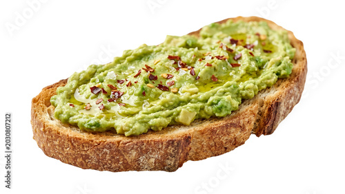 Fotografía Fresh avocado toast with red pepper flakes and olive oil, healthy and delicious