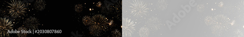 Fotografie Row of identical golden light explosions creating magical glowing trails across