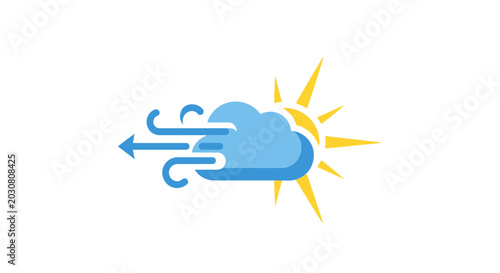 Cuadro en lienzo A flat vector icon showing a blue cloud with wind and a bright yellow sun