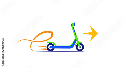 Cuadro en lienzo A colorful graphic illustration of a modern electric scooter moving forward quic