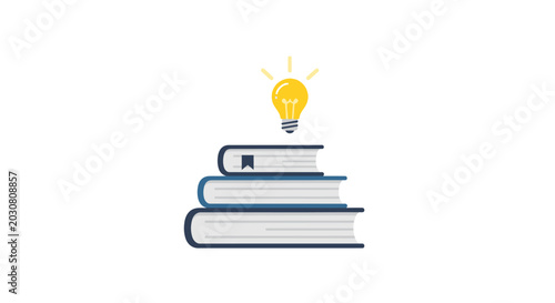 A stack of books with a glowing light bulb icon representing a bright new idea