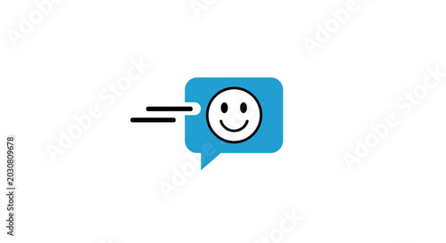Fotografija A blue speech bubble icon with a happy face moving quickly across the screen