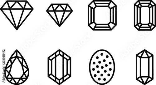Set of geometric diamond and polygonal shapes with lines and dots for design Vector