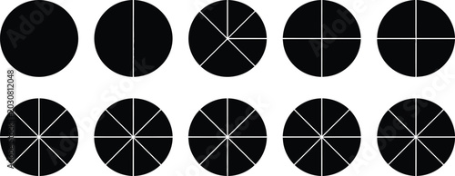 Set of ten simple circular pattern icons with lines and sections for dividing shapes Vector