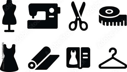 Εκτύπωση καμβά Set of sewing tools and dressmaking items including sewing machine, scissors, th
