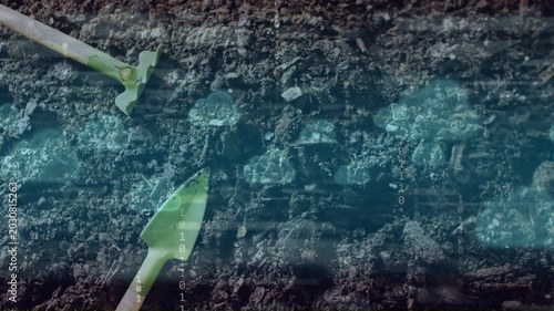 Blue band rising, bubbles drifting and numbers sliding, tools resting, overlay scanning soil data