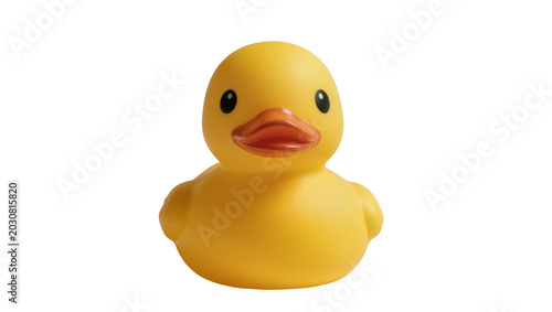 Bild auf Leinwand Yellow rubber duck toy with orange beak and black eyes