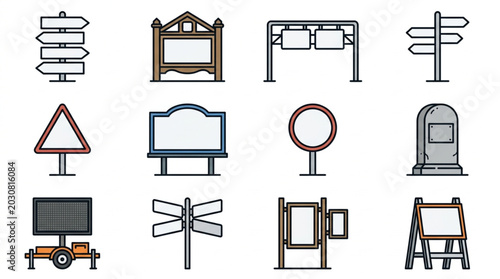 Collection of various signs and billboards for information and direction.