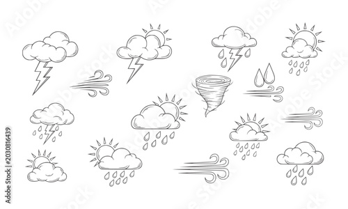 Картината върху платно Hand drawn weather depicting rain lightning wind and tornado