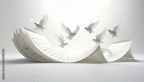 White Doves Transforming from Calendar Pages Symbolizing Freedom and the Passage of Time