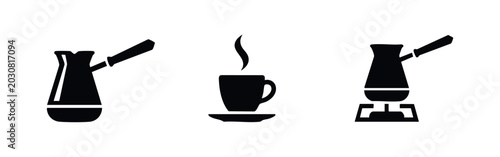 Foto Traditional Turkish Coffee Cezve and Cup Icons