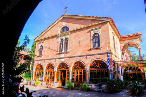 Foto Lesbos Island - Greece, December 20, 2025, Mantamados is a town and former municipality on the island of Lesbos in the North Aegean region of Greece