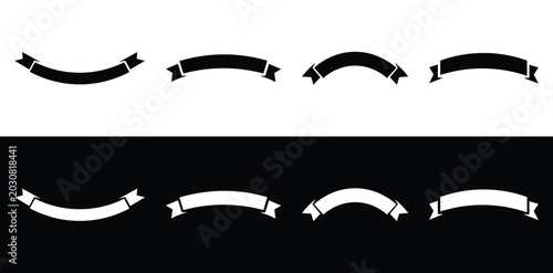 Black and White Ribbon Banner Vector Set with Curved Label Designs, Decorative Title Ribbons and Vintage Badge Elements, Scalable EPS10 Graphic Collection for Branding and Packaging.