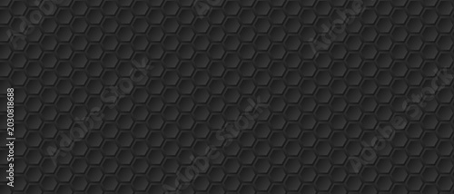 Hexagonal pattern texture flat dark carbon black background.