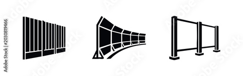 Photography Security barrier and fence icons set in black
