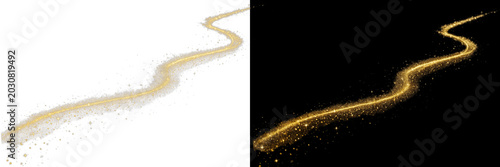 Golden Sparkle Light Trail Overlay on transparent background. PNG