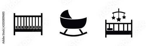 Tableau sur toile Baby crib and bassinet furniture icons with mobile