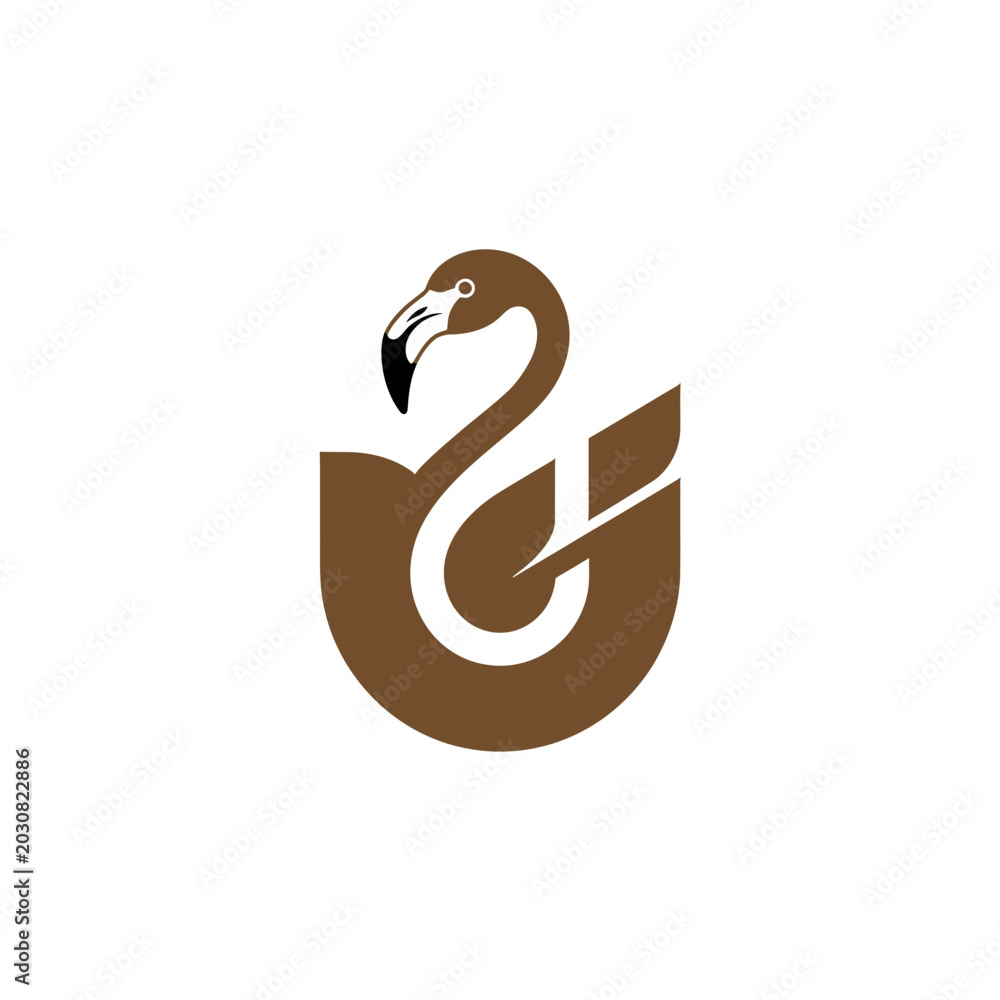 Fototapeta premium Brown swan logo design with curved neck and body animal symbol