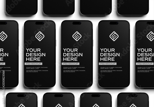 Several Isolated Smartphones With Shadows Mockup