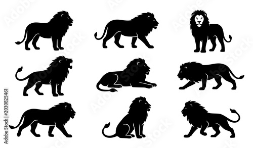 Canvas Print Elegant black lion full body vector pack with minimalist safari animal silhouett