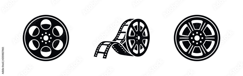 Obraz premium Classic Film Reel and Cinematography Icons - Vintage Movie Film Spools