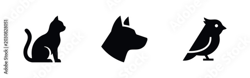 Photography Cat, dog, and bird pet animal silhouettes, diverse representations of domestic and wild species