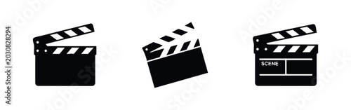 Canvas Print Film movie clapper board icons, essential tools for cinema production and scene marking
