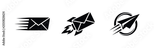 Foto Fast mail and express delivery icons set with speed communication symbols like r