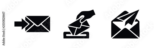 Εκτύπωση καμβά Mail sending and receiving icons set with a letterbox, hand dropping mail, and l