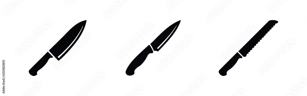 Obraz premium Kitchen Knives and Utensils Black Icons Set
