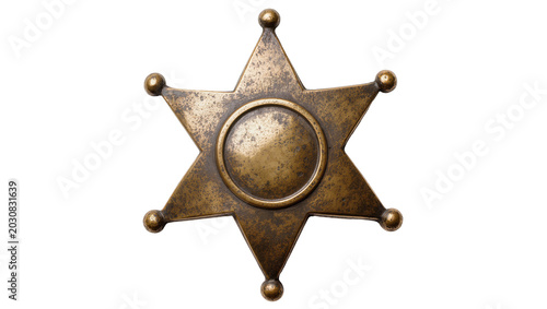 Photos Antique brass star sheriff badge with circular center