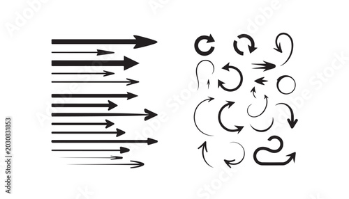 Comprehensive collection of horizontal and circular arrow vectors for business graphics.