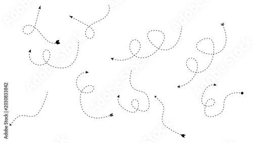 Tableau sur toile Black Dashed Looped Arrows Collection for Infographic Design Elements