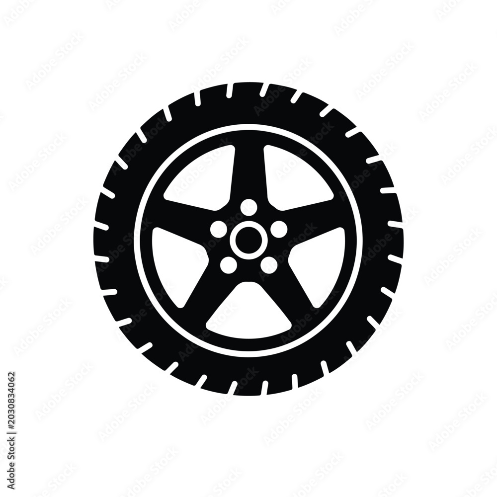Fototapeta premium Automotive wheel tire with alloy rim solid vector icon
