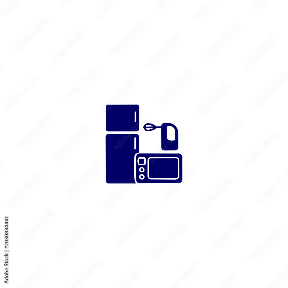Fototapeta premium A minimalist graphic icon displaying a group of kitchen electronic appliances, set against a solid white background