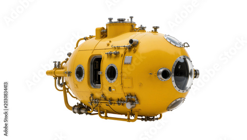 Obraz na płótnie Yellow deep sea submersible with portholes and pipes